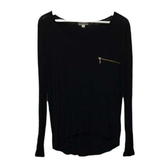 Black long sleeve top with zipper accent - Picture 1 of 2